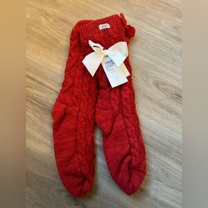UGG Poppy Red Knit Socks with White Bow